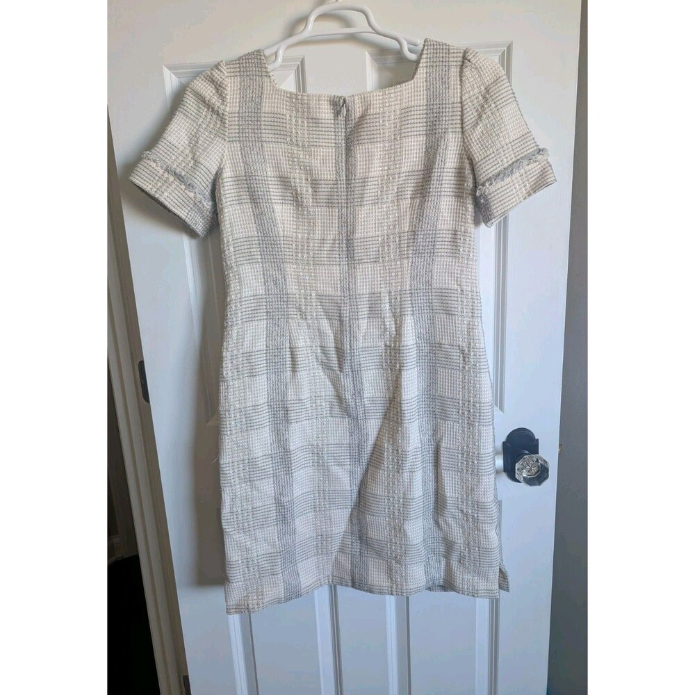 Brooks Brothers Sz Dress Women White Cream Gray Tweed Plaid Shift Midi Lined - Picture 3 of 6